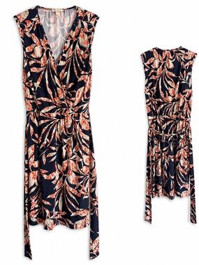 Banana Republic Navy Floral Wrap Midi Dress M